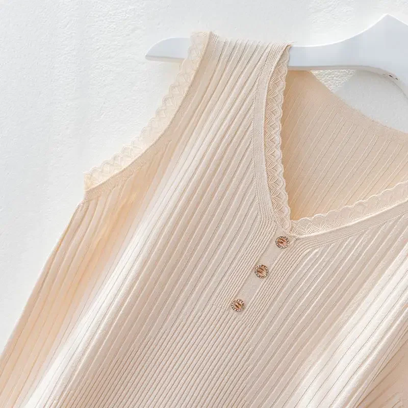 Canotta estiva in seta ghiacciata, abito interno da donna, fondo, maglione ampio che copre la pancia, gilet senza maniche con scollo a V