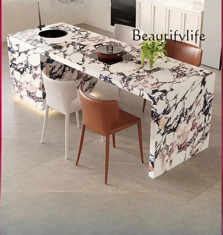 

Multifunctional light luxury rock slab, separate guide island table, dining table, bar table, integrated kitchen cooking table