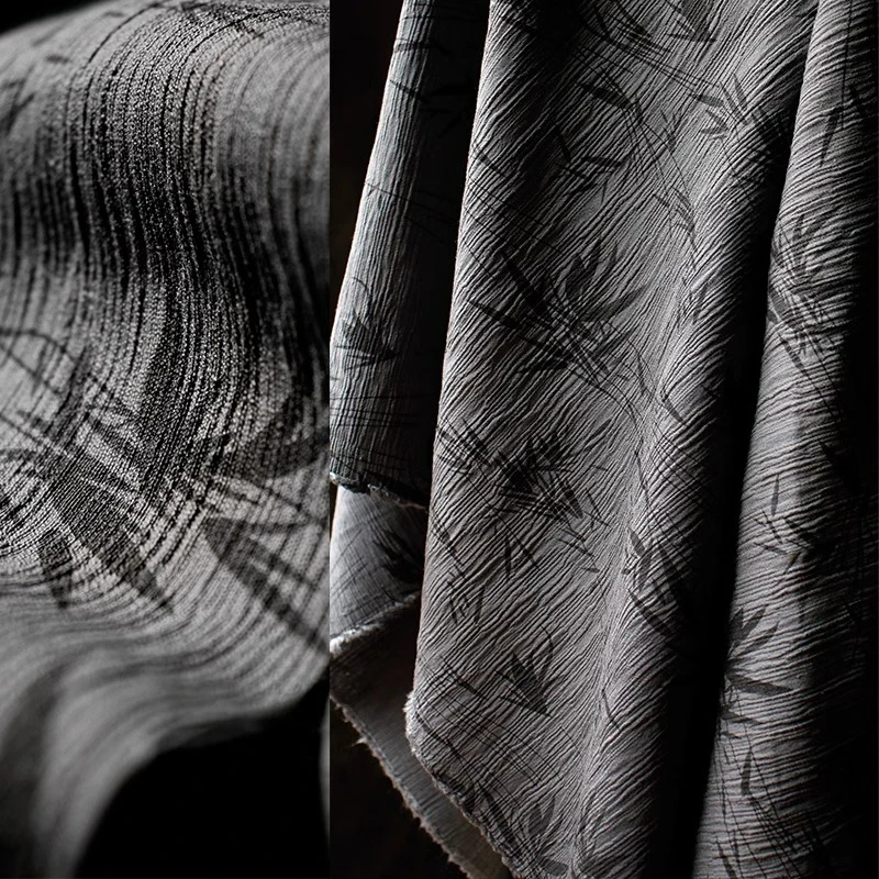 Breeze Bamboo Shadow Crinkle Jacquard Fabric Chinese Style Dress Hanfu Fashion Designer Custom Textile Luxury Material