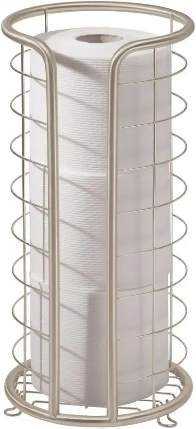 

Freestanding Metal Toilet Paper Holder Stand for 3 Rolls, Stylish Bathroom Floor Storage - Satin Finish