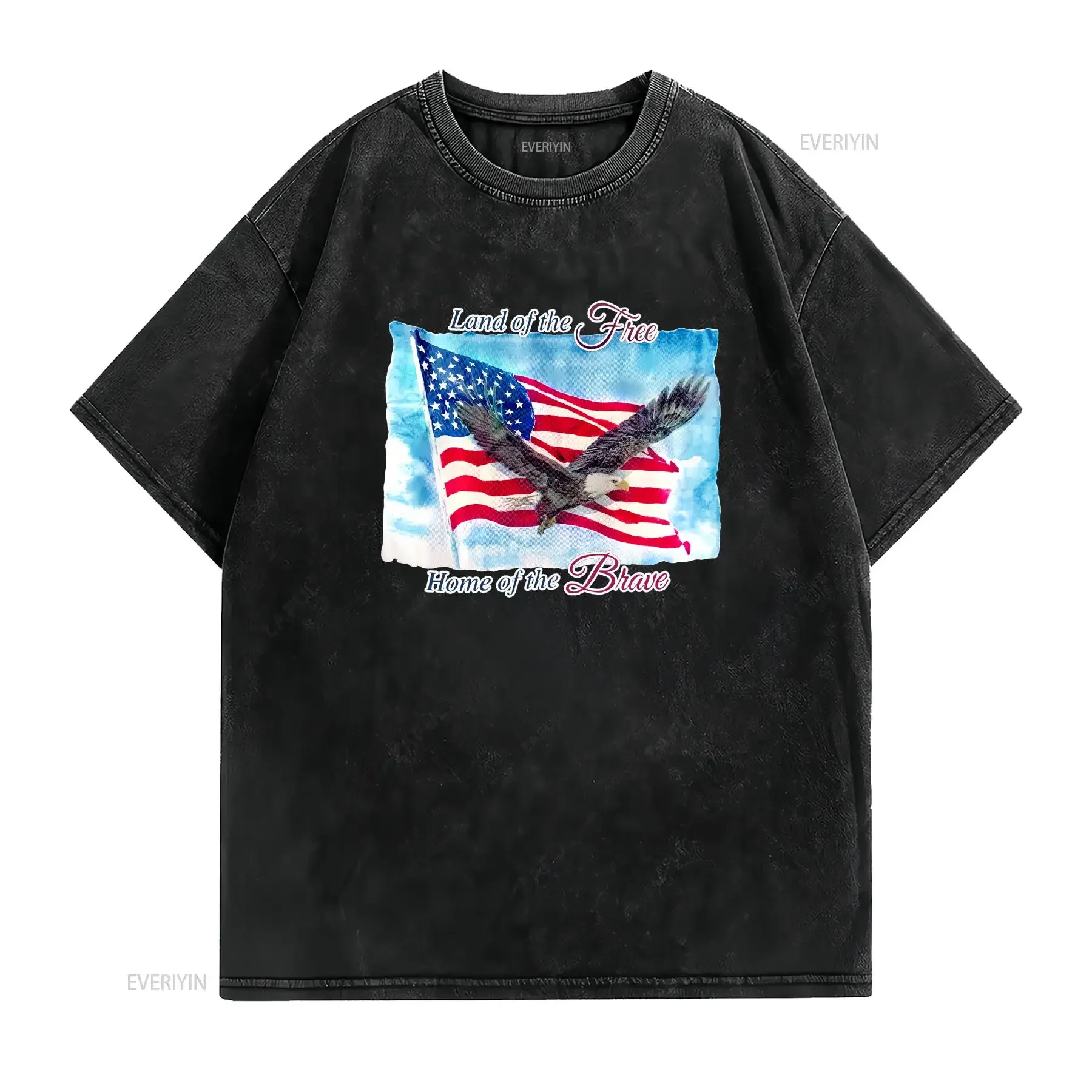 Patriotic Bald Eagle Land of the Free Home Brave Mens T Shirt Size L vintage Washed Stretched designer clothes graphic