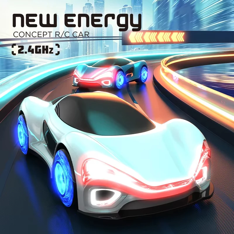 2.4G New Energy Concept Sport RC Car Dual Remote Control Stunt Car Radio Control Drift Vehicle Toy with Mist Spray Charging Pile