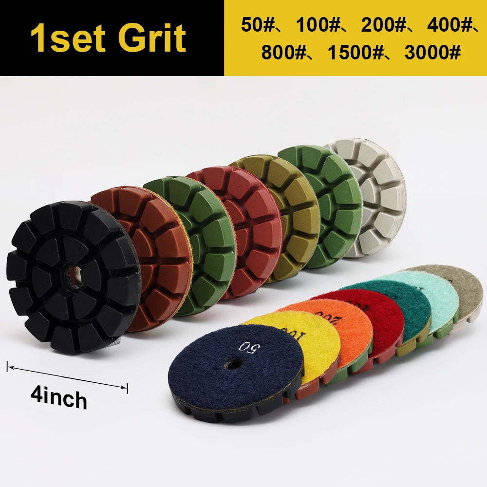 7pcs/lot 80/100mm Diamond polishing pads Wet for grinding polishing concrete floor, granite, marble, quartz stone, ceramic tiles