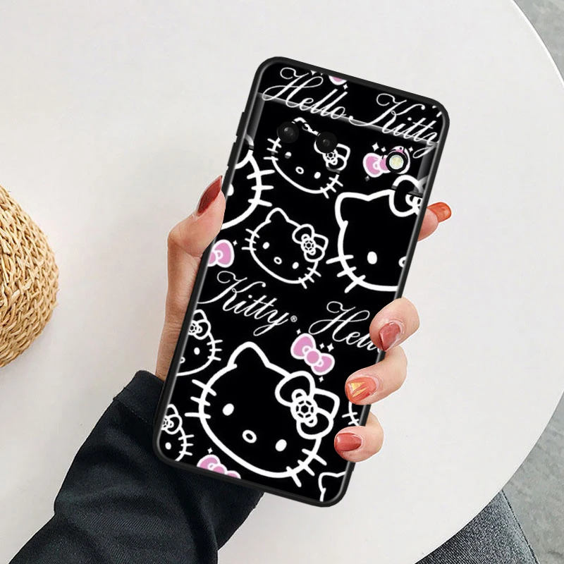 Funny Hello Kitty TPU Silicone Black Cover For Google Pixel 8 7A 7 6A 6 5A 5 5XL 4A 4XL 4 Pro 5G Phone Case