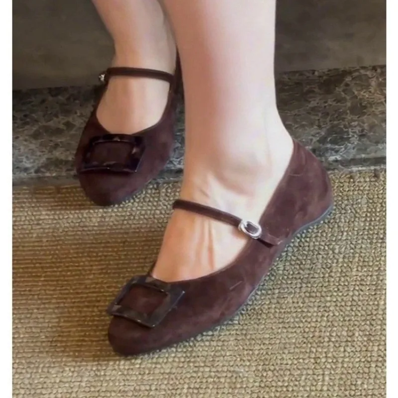 New Fashion Round Toe Shallow Mouth Women's Heightened One Buckle Strap Mary Jane Single Shoes