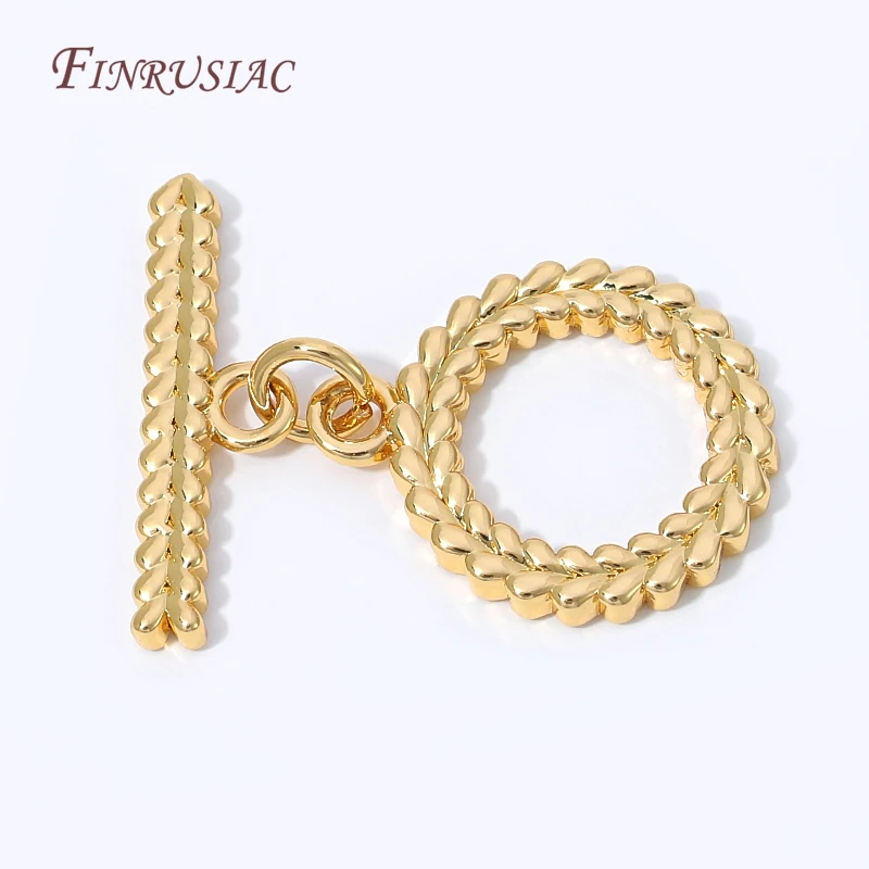 Wholesale Wheat Braided OT Toggle Clasps 18K Gold Plated Leaf Textured T Bar Fastener Bulk For Women Jewelry Making Supplies