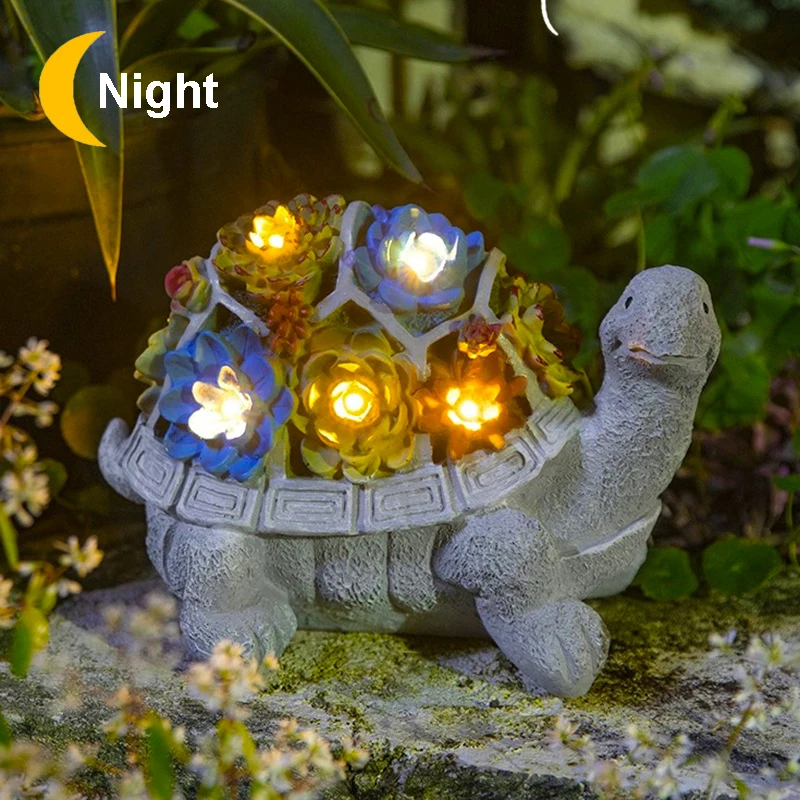 Solar Turtle Statues Garden Lights IP55 Resin Outdoor Lawn Decor Garden Balcony Yard LED Lights Ornament Outdoor Landscape Lamps