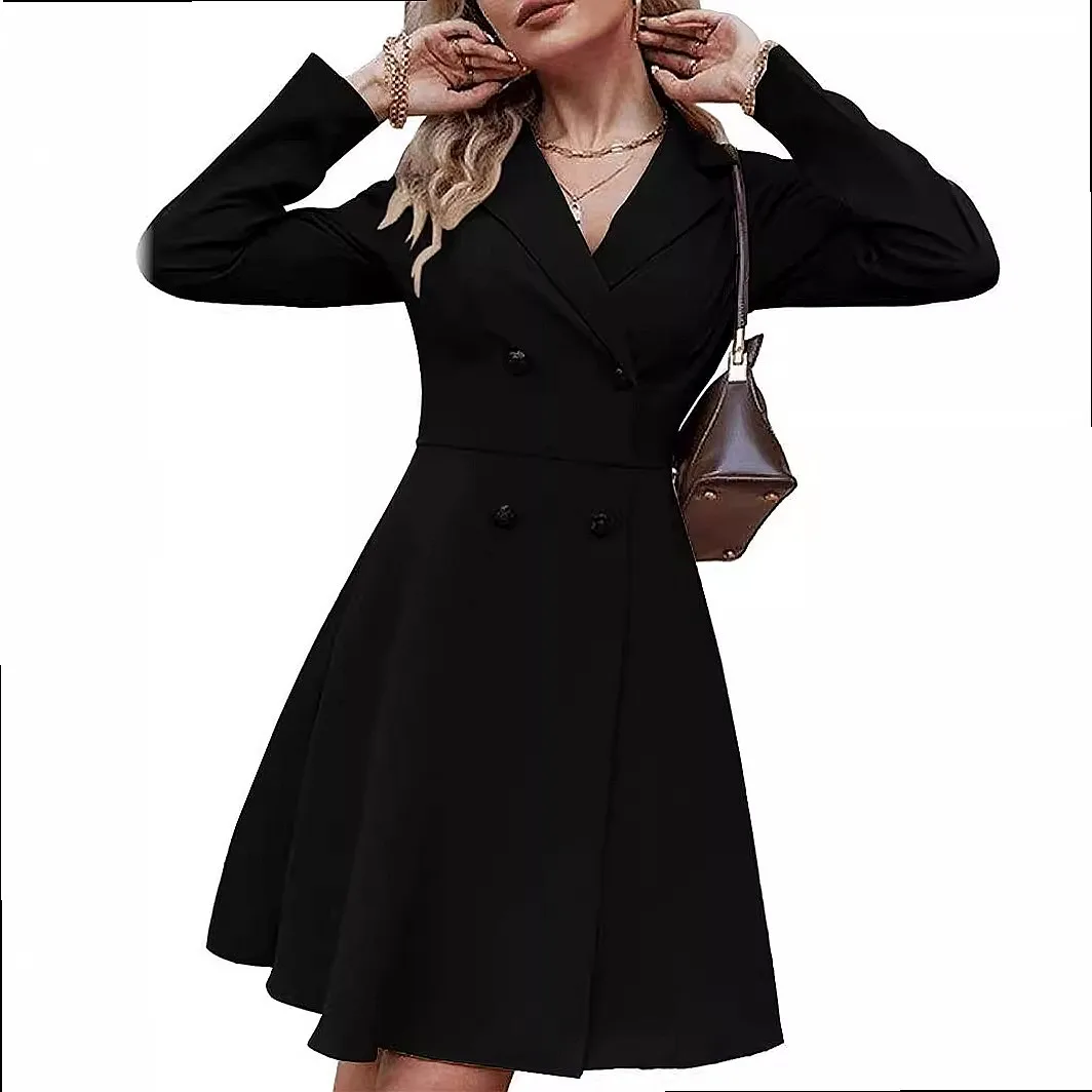 Women Trench Coat Double Breasted Solid Color Slim Fit Windbreaker Outerwear