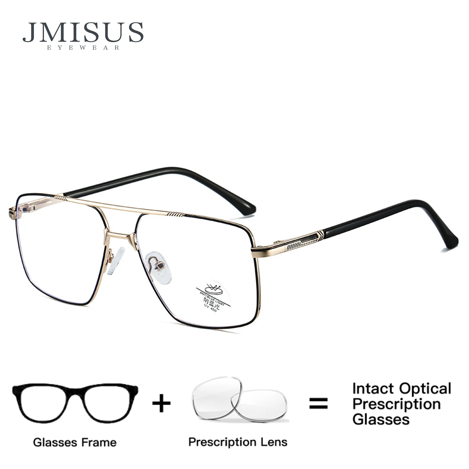 JMISUS Fashion Aviator Prescription Glasses Pilot Square Myopia Optical Eyeglasses for Men Anti Blue Light
