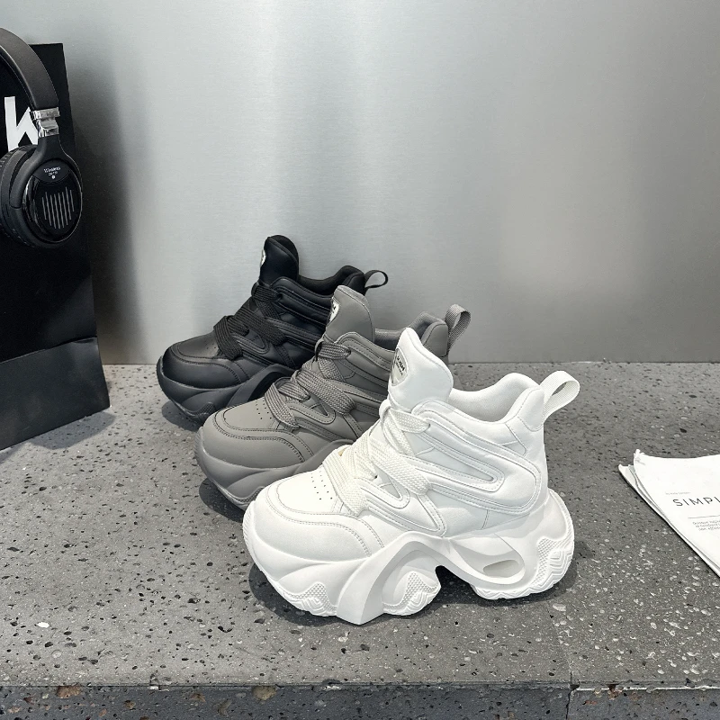 

Womens High Top Platform Chunky Sneakers Hidden Heel Lift Lace Up Casual Dad Shoes In Multiple Colors For Daily Wear Versatile