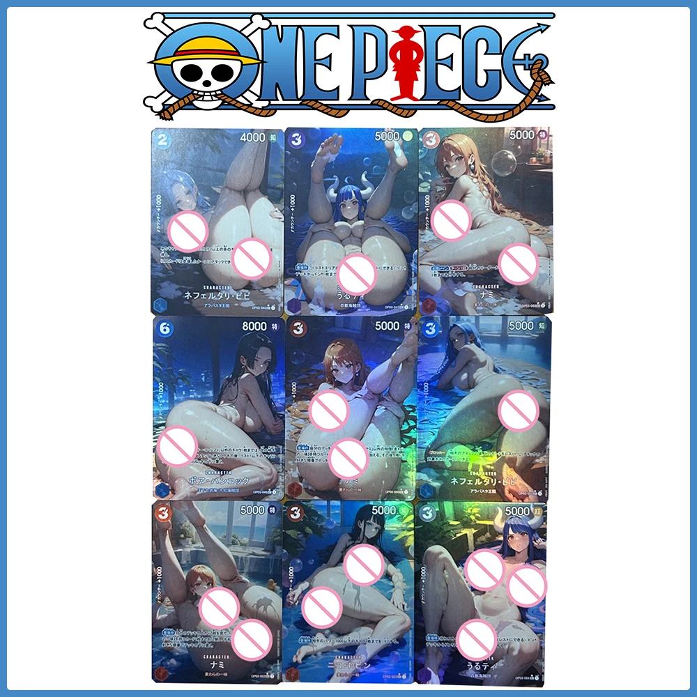 

BLBU 9Pcs/set One Piece Anime Bathe Sexy Card DIY ACG BoaHancock Nami Sexy Contest Collectible Card Color Flash Card Gifts