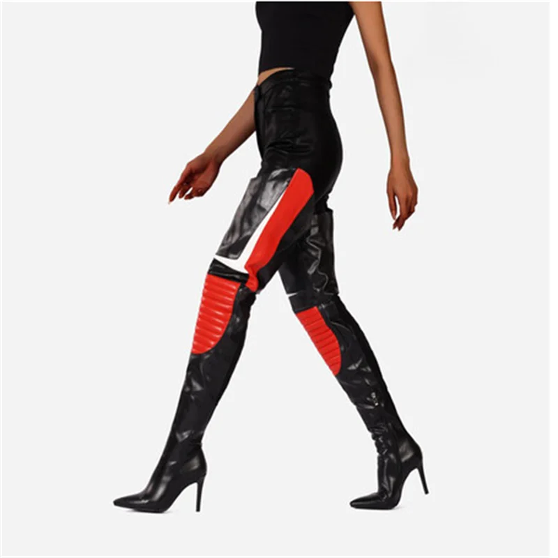 YMECHIC 2026 European and American Style Boots Pointed High-heeled Down Knee Pads, Nightclub Dance Party Thigh High Women Shoes