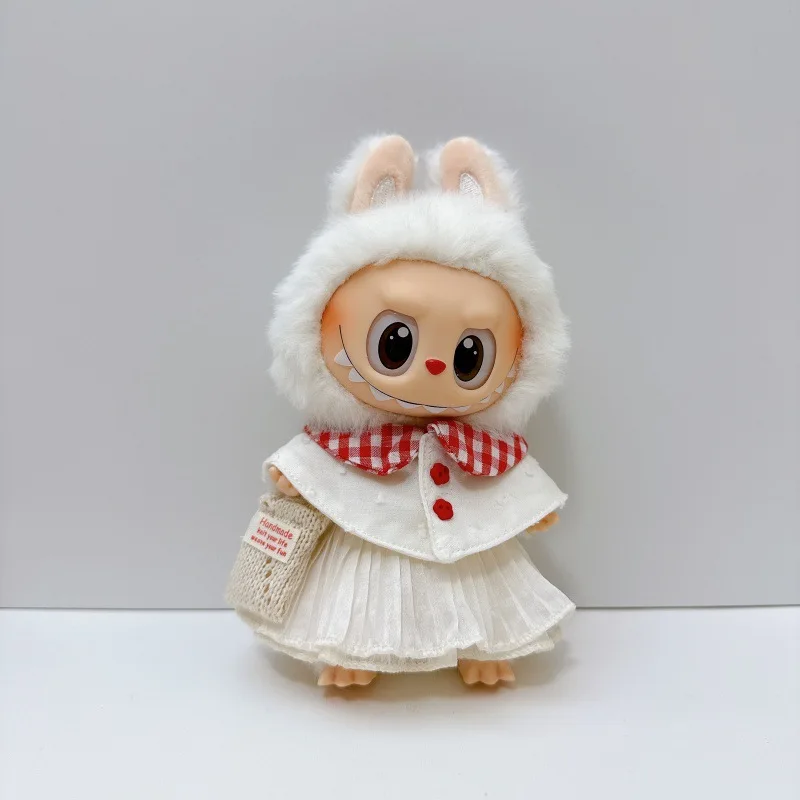 

17cm Labubu Outfits Cute Casual Doll Dress-Up Set Original Handmade Knit Bag & Skirts 1st-3rd Gen Fit Costume for Halloween Deco