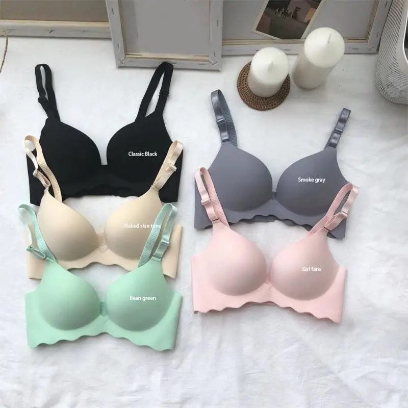 

Push-up Bra Thick And Thin Underwear Single Side Macaron Wire-free One-piece Seamless Bra Sexy Small Breast Cartilage Support