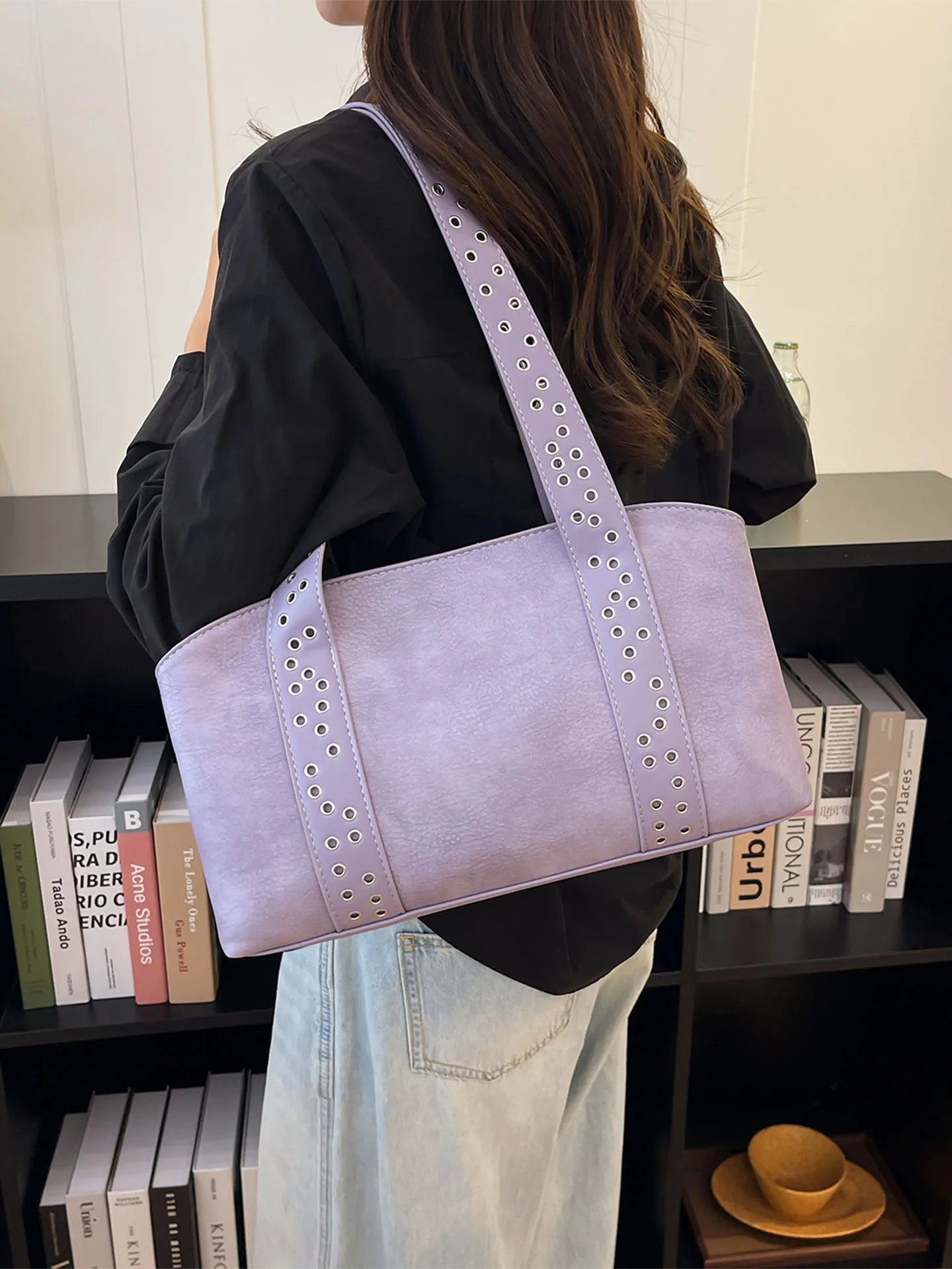 Personalized Purple Underarm Bag for Women Design Hollow Out Wide Shoulder Strap Handbags Autumn Winter Women's Shoulder Bags