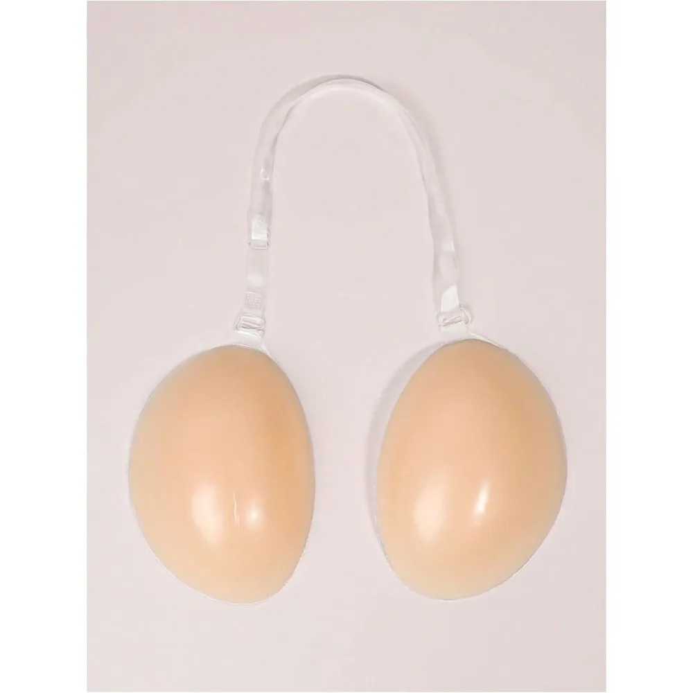 Women's Invisible Adhesive Bra, Backless Plunge Push Up Sticky Bras, Strapless No Show Bra with Clear Halter Strap image 3
