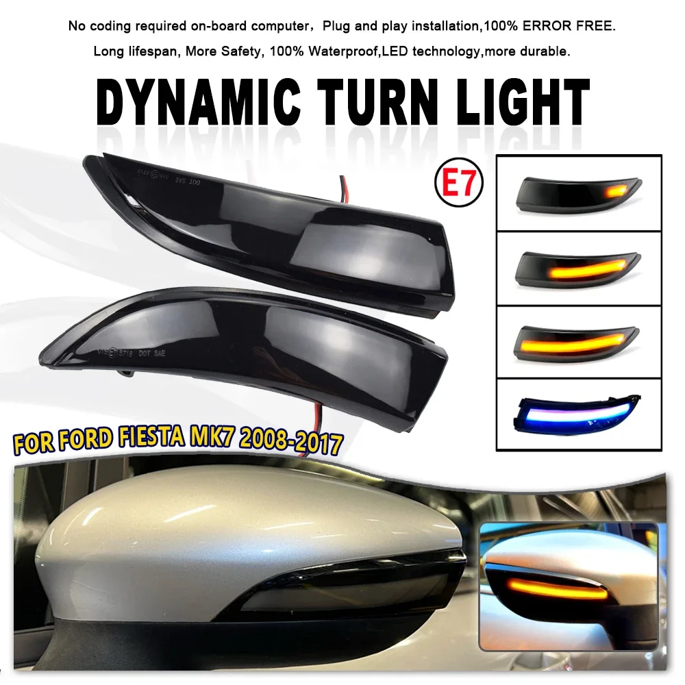 

2pcs Dynamic LED Turn Signal Light Flowing Side Wing Rearview Mirror Indicator For Ford Fiesta Mk7 2008-2017 for Ford B-Max