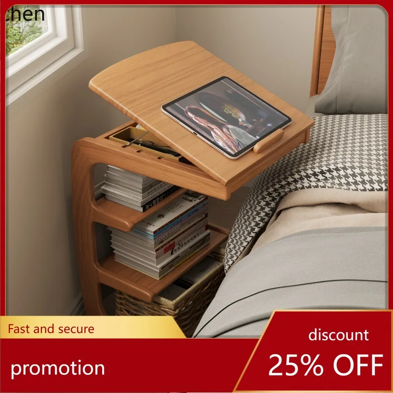 YFY Solid Wood Sofa Side Table Movable with Wheels Side Cabinet Bedside Storage Rack
