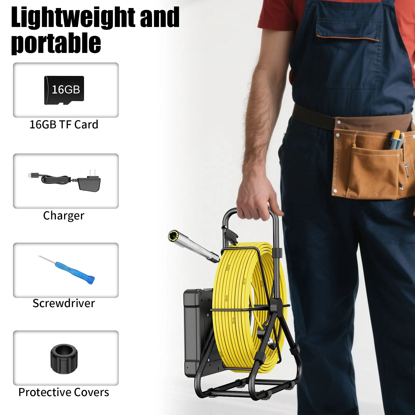 7" Sewer Inspection Camera,  512Hz Self-Leveling Sewer Camera with 10/20/30/50M Fiberglass Cable ,17MM/23MM HD Endoscope Camera image 5