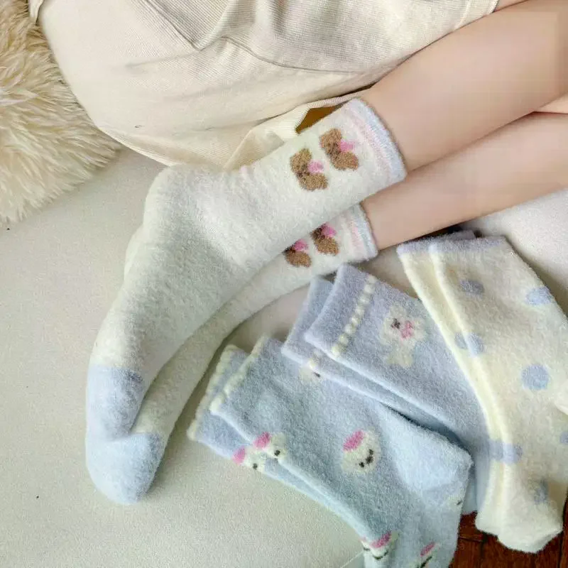Cute Cartoon Puppy Plush Socks for Women - usage example