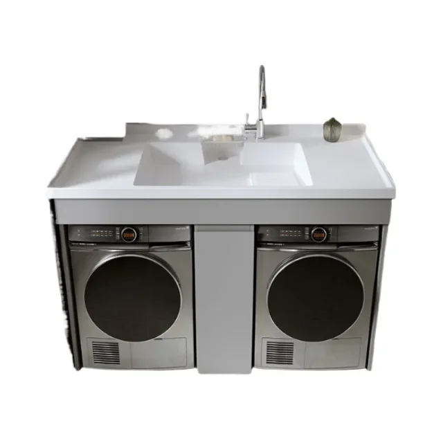 Paint rust steel double washing machine balcony dryer combination double position wash basin integrated