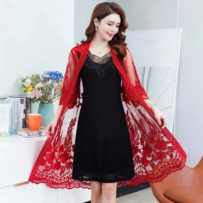 Summer New Ethnic Style Embroidered Cardigan Jacket Women Large Size Thin Long Sun Protection Clothes Female Lace Shawl Coat 5XL