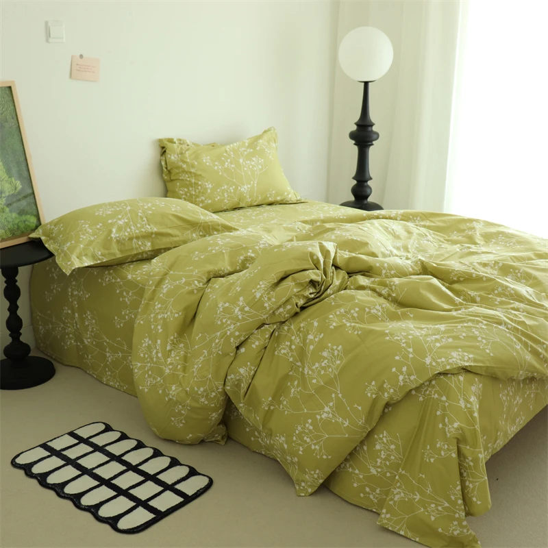 

Comfortable Cover Sheet Set Flat Cotton Pillowcase Modern 4-Piece Bedding Nordic Duvet Soft Hotel Bed Breathable Fitted 3-Piece