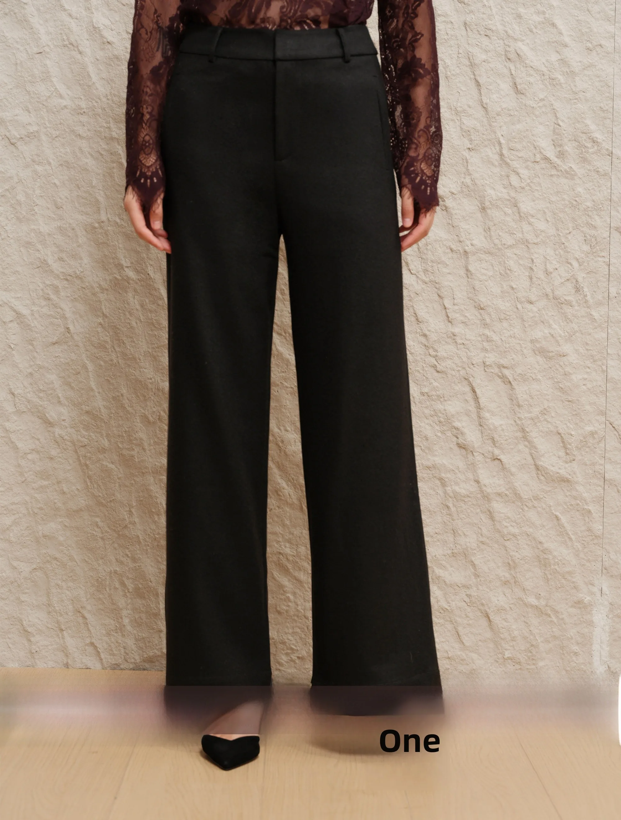 

Zhimei Rihai Slimming Luxury 00 Wool Elastic Waist Bla Wide Leg Pants Women's Suit Pants Commute Sle Straight Leg