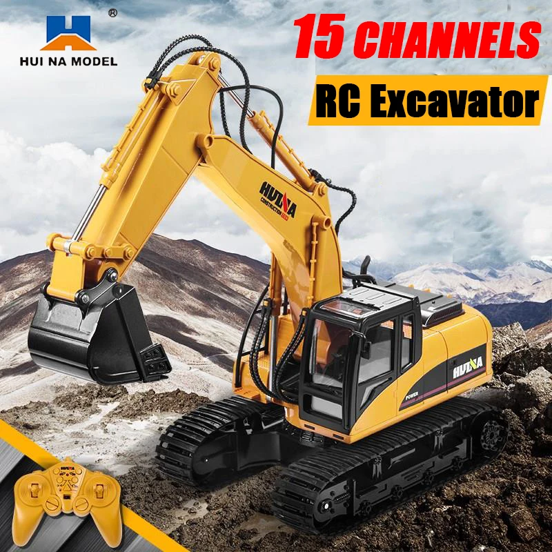 Huina 1350 RC Excavator 15 Channel 1/14 Alloy Charging RC Cars and Trucks RC Engineer Toys for kids Construction Vehicles 2.4G