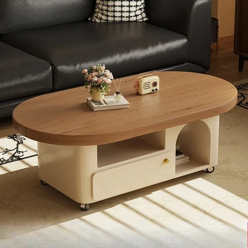 LH1 medieval cream wind solid wood coffee table living room household premium oval tea table with wheels