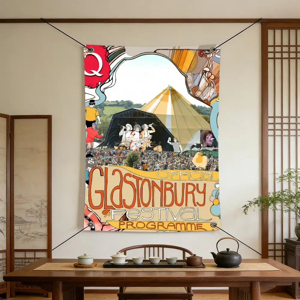 Event G-Glastonbury F-Festival Flags Warm Home Flag 4 Grommets Wrinkle Free Indoor Outdoor