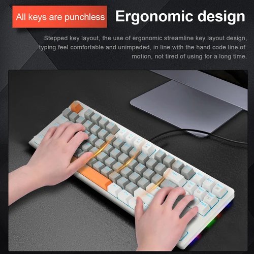 Imagen 2 del producto E-YOOSO K620 Teclado mecánico USB para jugar con cable interruptor azul rojo retroiluminado con LED monocromático 87 teclas para ordenador portátil PC