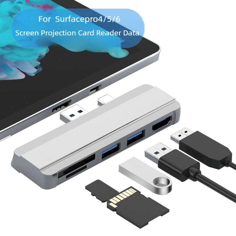 

4 Dock Hub 5 in 1 USB Docking Station with 4K HDMI-Compatible 2 Ports USB 3.0 Memory Card for Microsoft Surface Pro 6 Pro 5 Pro