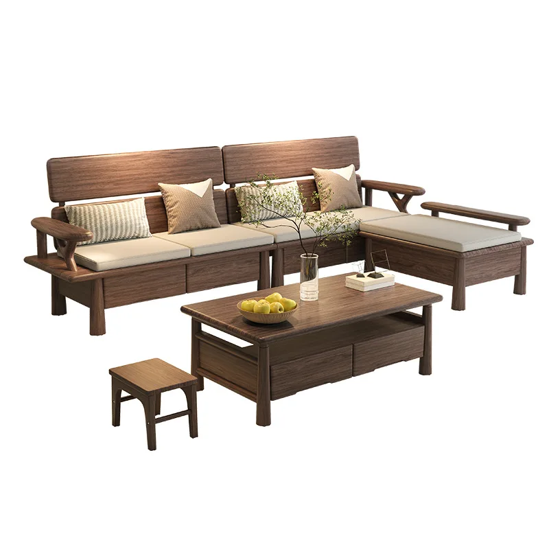 

New Chinese-style North American black walnut all-solid wood living room furniture New home simple storage sofa