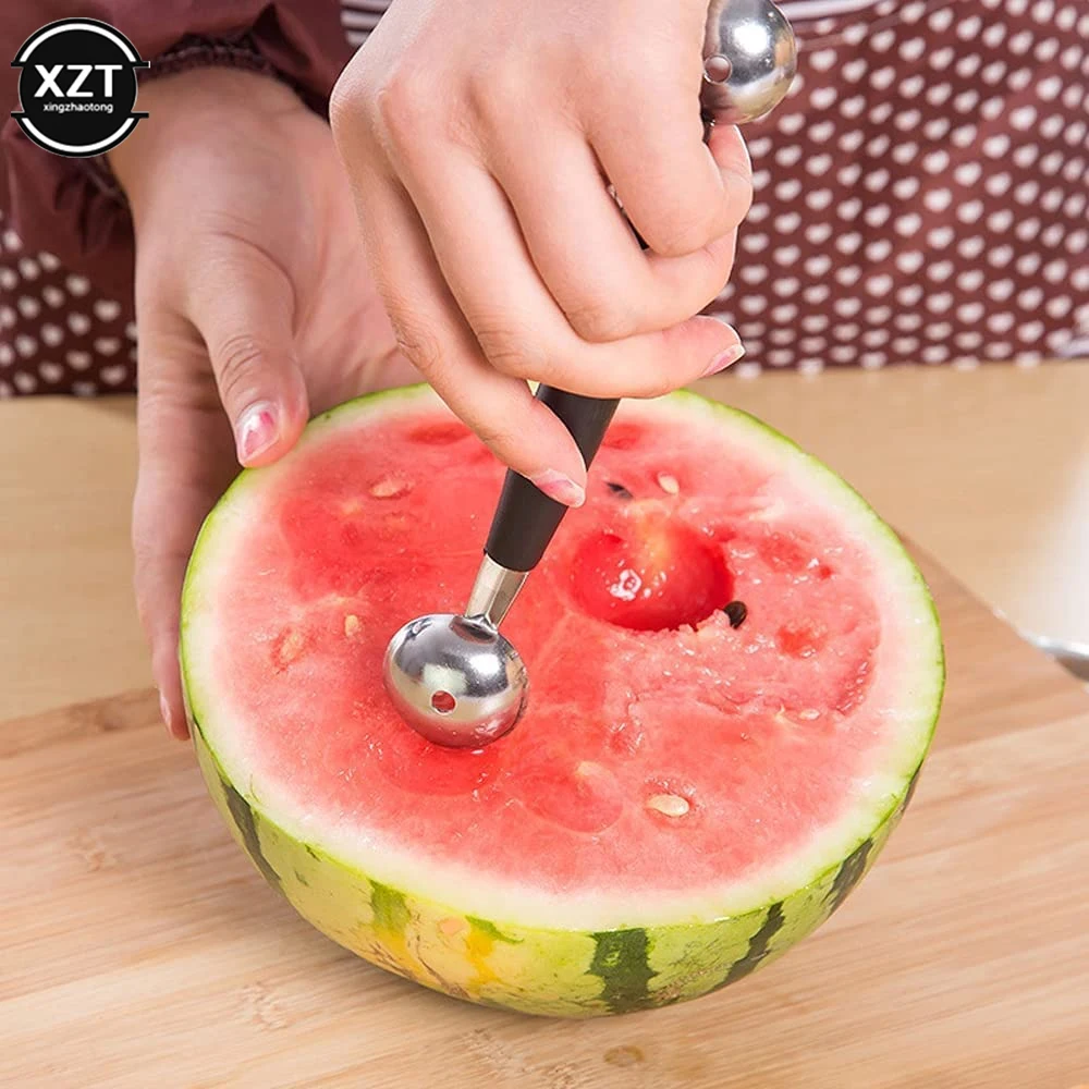 2in1 Dual-head Fruit Ball Carving Knife Kiwi Fruit Waterlemon Scoop Melon Digger Fruit Jar Mashed Potato Baller Ice Cream Spoon