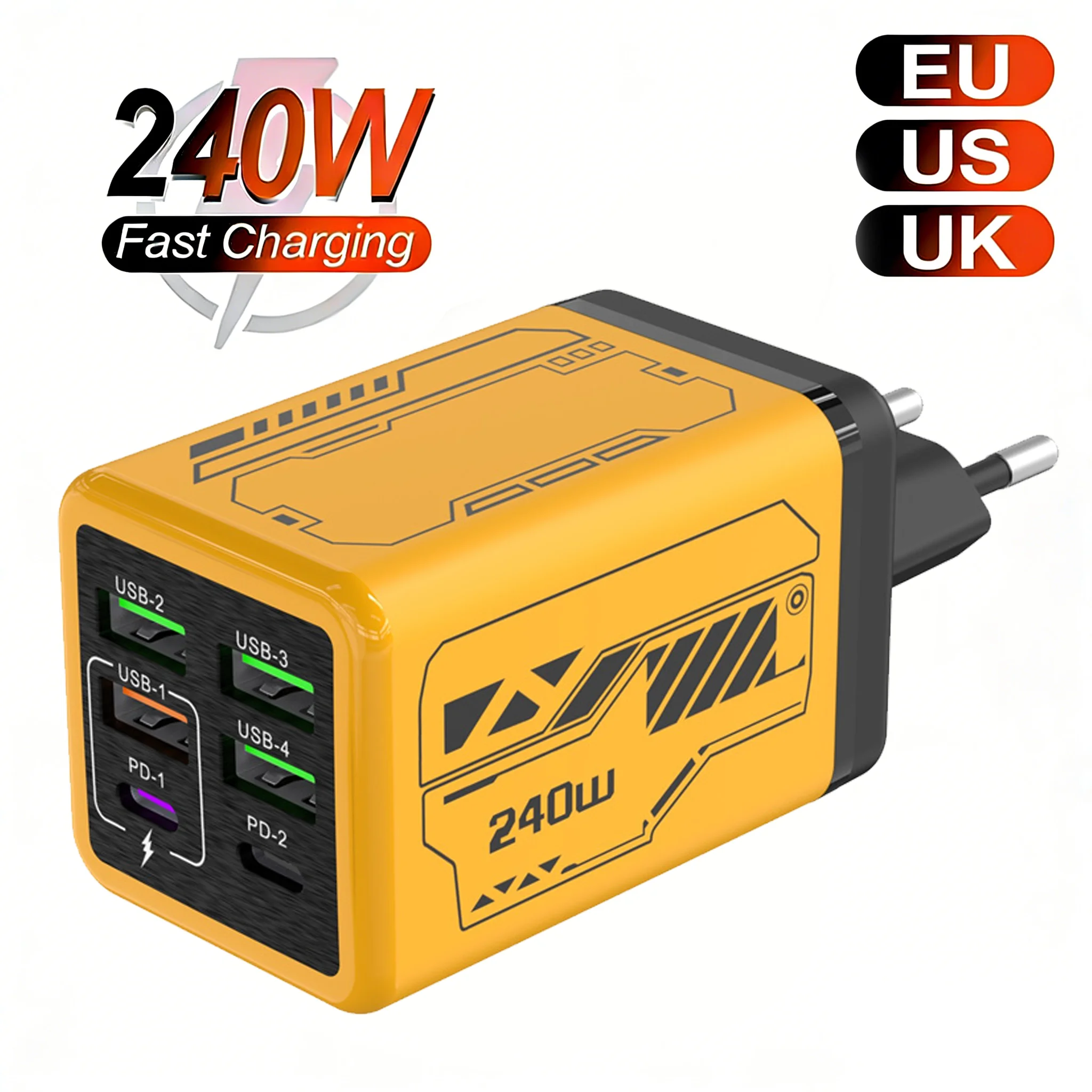 Cargador de carga rápida USB tipo C PD 240W, puertos múltiples para iPhone, Samsung, Huawei, Xiaomi, Oneplus, adaptador de carga rápida 6 en 1 para teléfono