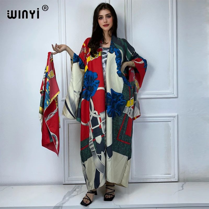 WINYI Bikini Cover-ups Fashion printing Self Belted Women Summer Clothing Kimono Dress Beach Wear Swim Suit beach Cover Up