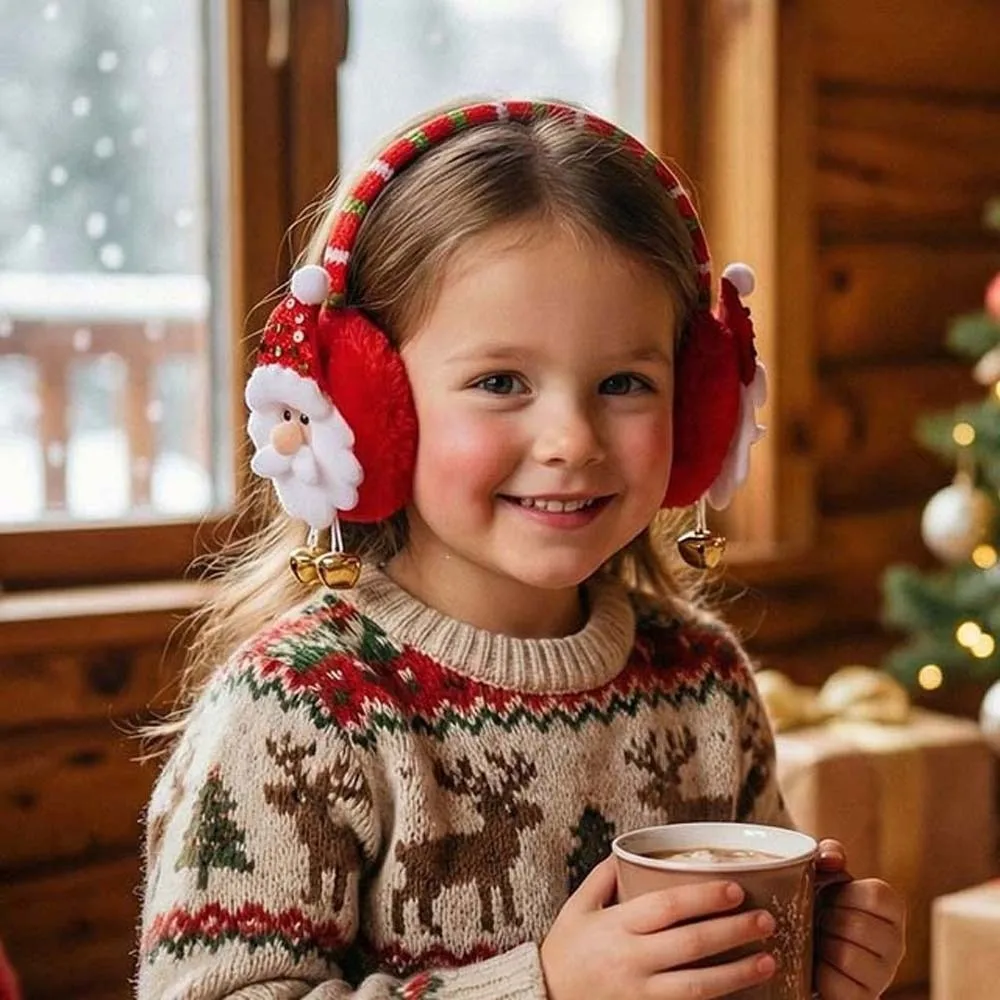 Soft Fabric Christmas Earmuff Sequin Detail Thick Padding Winter Ear Warmer Elastic Band Festive Design Cute Reindeer Earmuffs