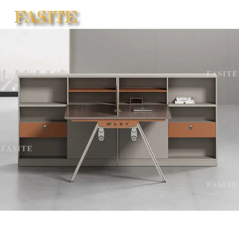 For Office Desk and Chair Combo  Modern Simple Financial Workstation with Side Cabinet Staff Table Card Seat