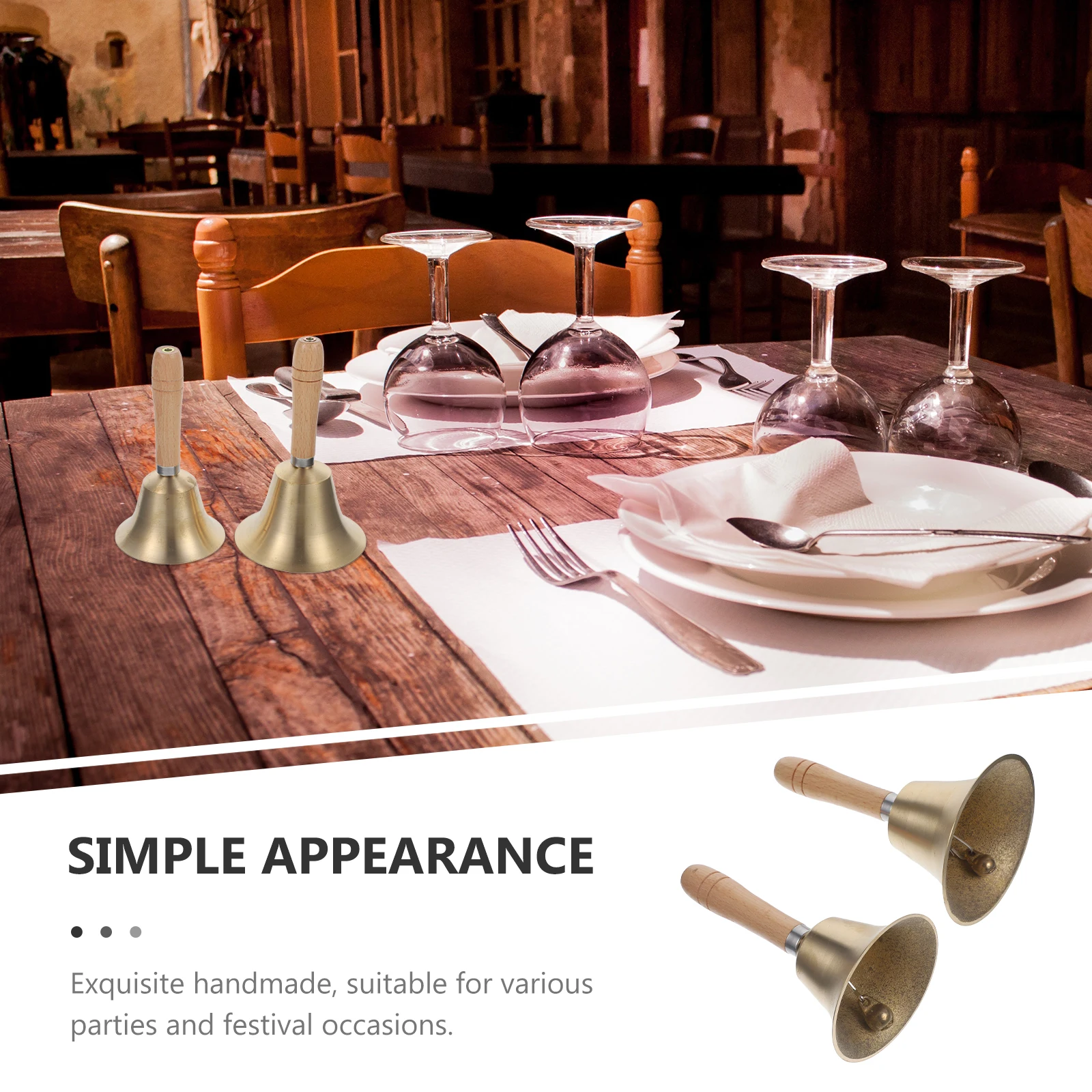 

2Pcs Hand Bell Party Decoration Christmas Tree Door Window Bar Restaurant Ktv Call Bell Vintage Style