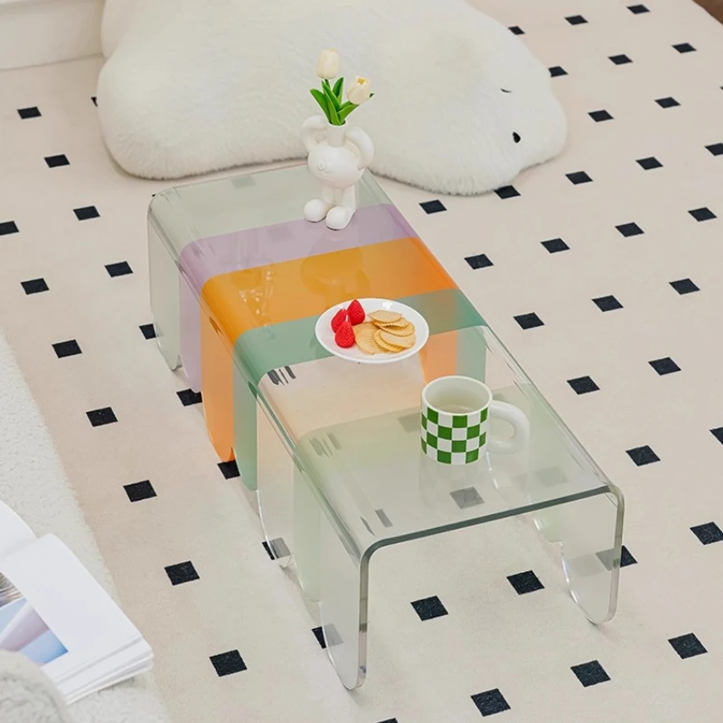 Mesa pequeña De centro acrílica para sala De estar, sofá transparente, mesa auxiliar, mesa esquinera De arcoíris creativa Simple, Mesas De Cristal