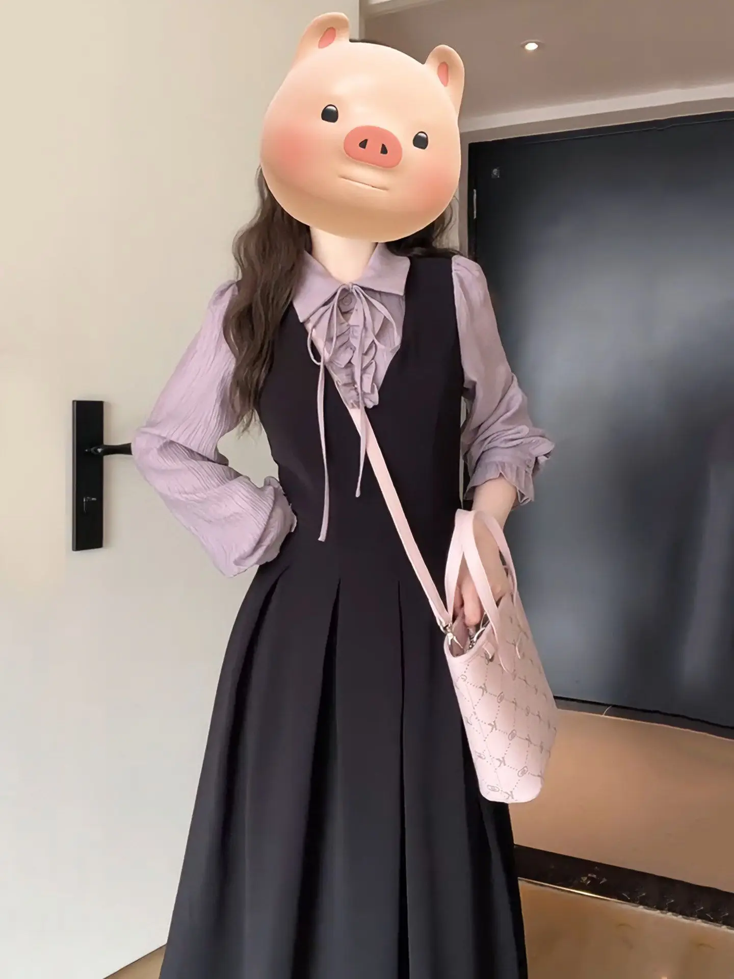 Slimming Waist  Collar Long Dress Women's First Love Date Tea Break Skirt A-Line Silhouette Ins Style Spring Autumn New A...