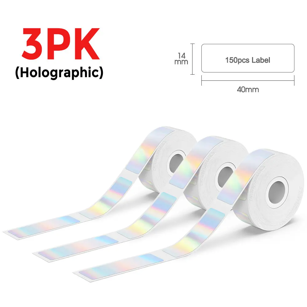 3 pieces Holographic Sticker P15 D30 Label Tape Paper Self-adhesive Stickers Compatible for Marklife P15 P12 P11 Label Printer