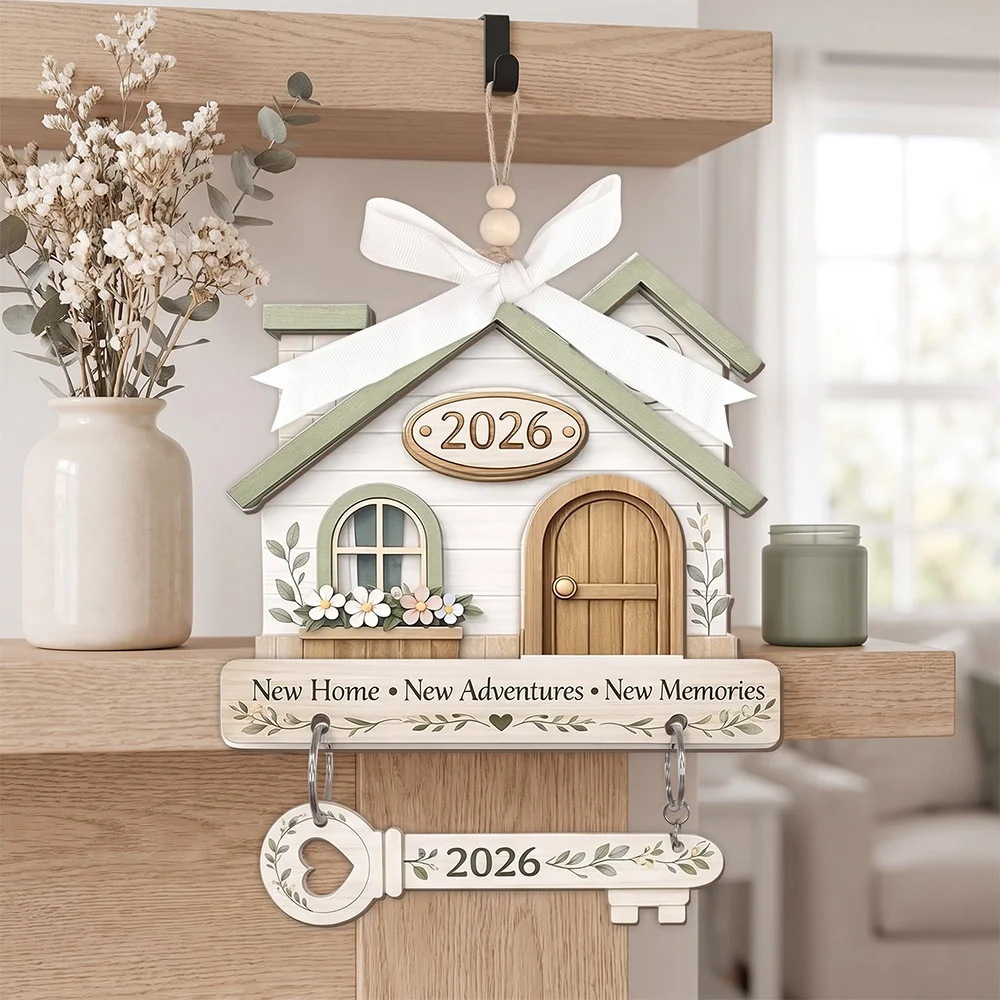 Custom Wooden New Home Ornament Personalized Custom Year Date Custom Text Slogan House Shape Hanging Sign New Housewarming Gift