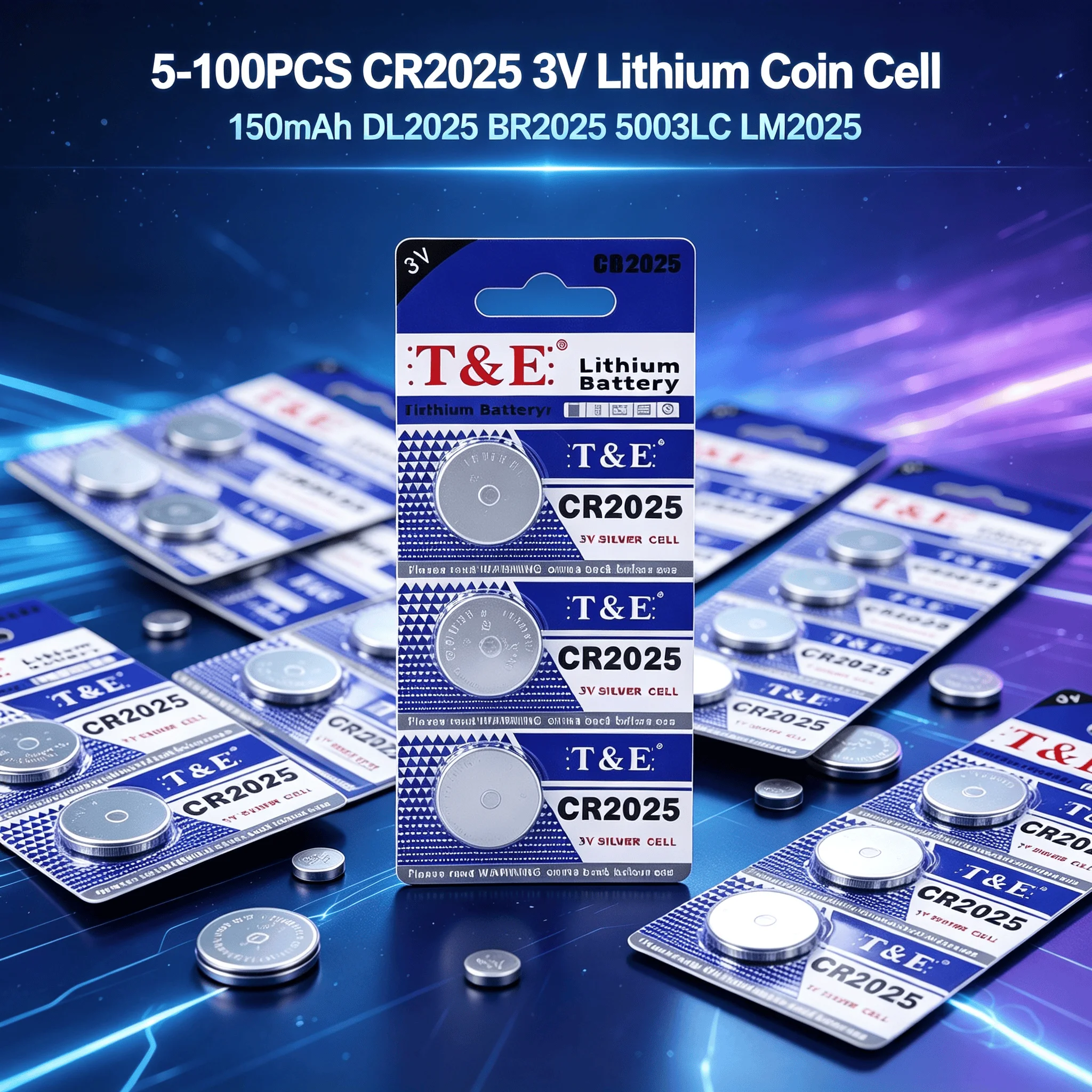 5‑100PCS CR2025 3V 150mAh Lithium Coin Cell DL2025 BR2025 5003LC LM2025 For Watch Toys Clock Calculator Small Electronic Devices