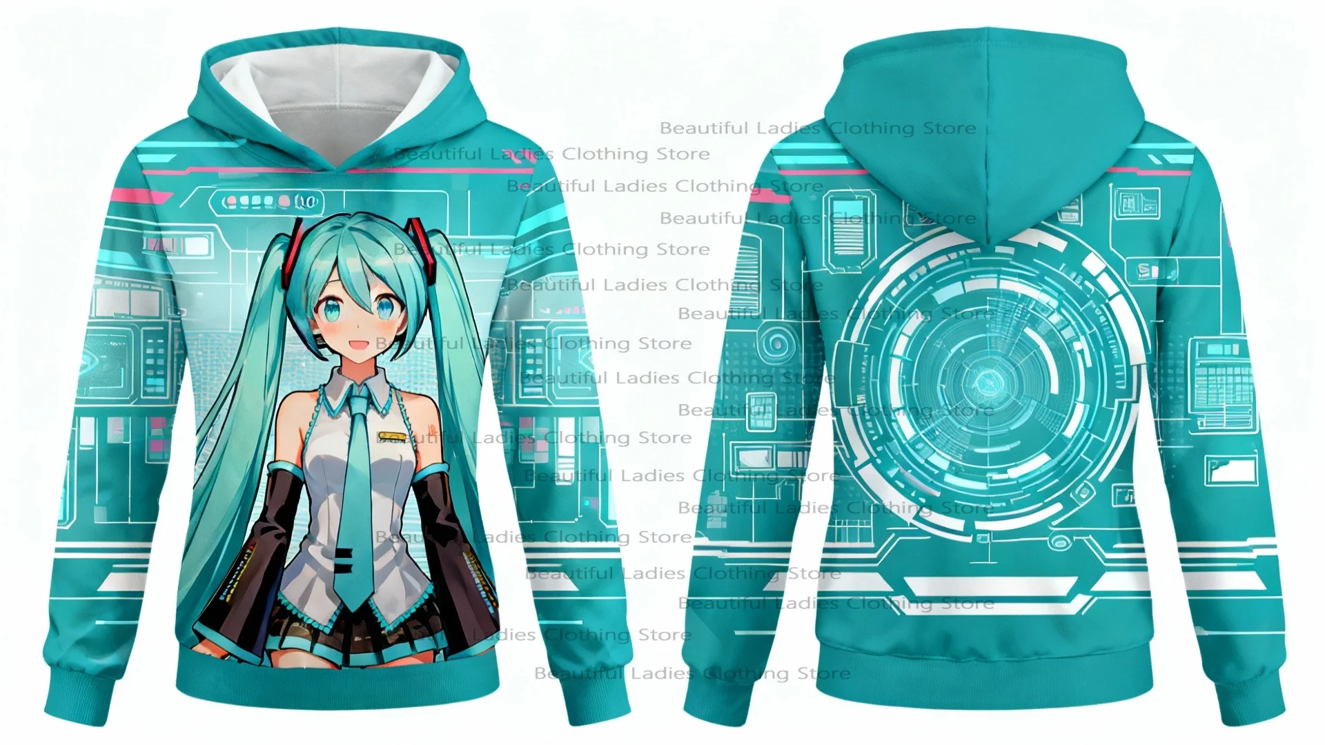 Outono feminino casual moda hoodie com hatsune miku impressão dos desenhos animados estilo streetwear lounge wear na moda anime moletom