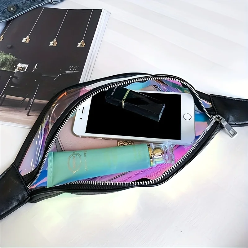 Transparent PVC Waist Bag with Laser Design, Waterproof Crossbody Sports Phone Pouch for Women