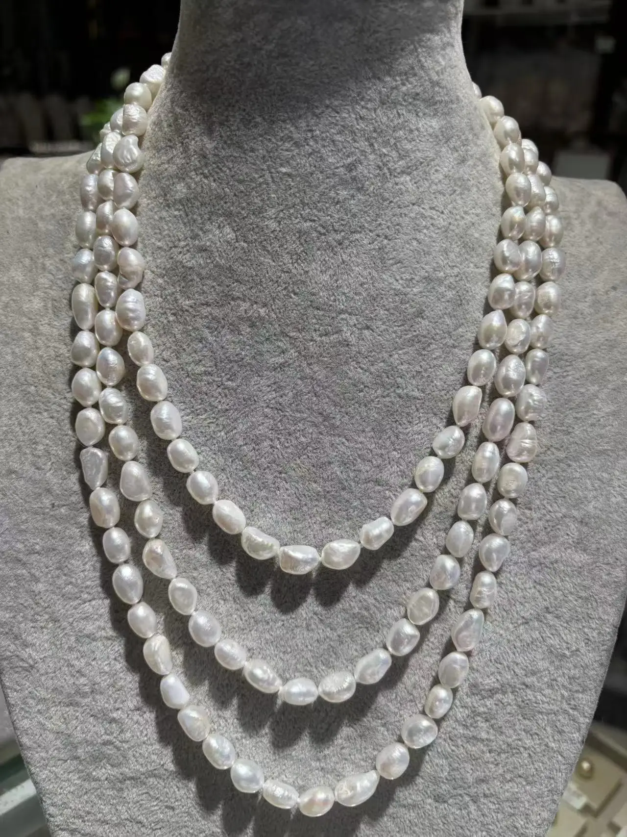 Natural Two-tone Light Pearl Long Hair Clothing Chain Necklace, White Pink Purple Irregular Pearl Pendant Necklace for Women