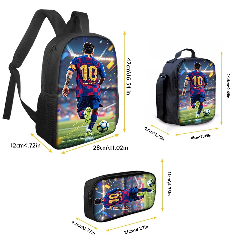 3PCS No.10 Football Player Backpack Set | Large Capacity Casual Backpack with Matching Clutch & Tote Bag, Ideal for Daily Use