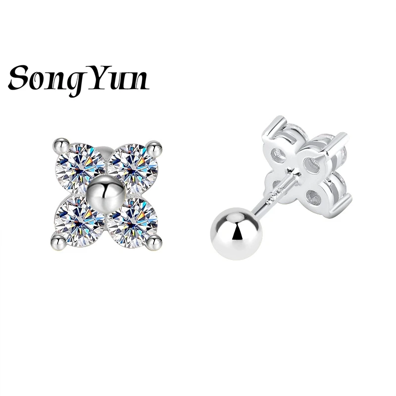 

SONGYUN Brand Jewelry 925 Sterling Silver Earrings Moissanite Diamond Huggie Wedding for Bride Rhodium Plated MST Patent Earring